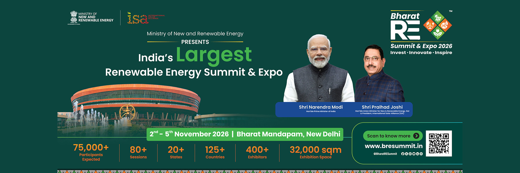 Bharat RE Summit & Expo 2026 — India's largest Renewable Energy Summit & Expo, presented by the Ministry of New and Renewable Energy, 2–5 November 2026, Bharat Mandapam, New Delhi. Register now.